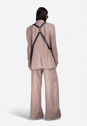 Back view of beige leather belted blazer, East Vibe